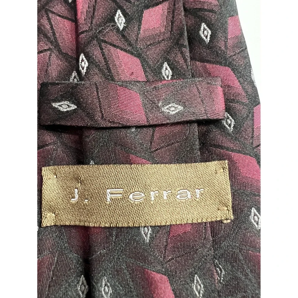 J. Ferrar Necktie‎ Mens OS Burgundy Geometric Silk Blend Formal Business A20